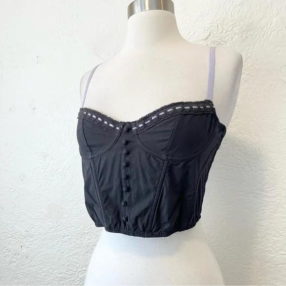 Urban Outfitters Ribbon Corset Top Black Purple Cropped Small S Fairy - Picture 3 of 9